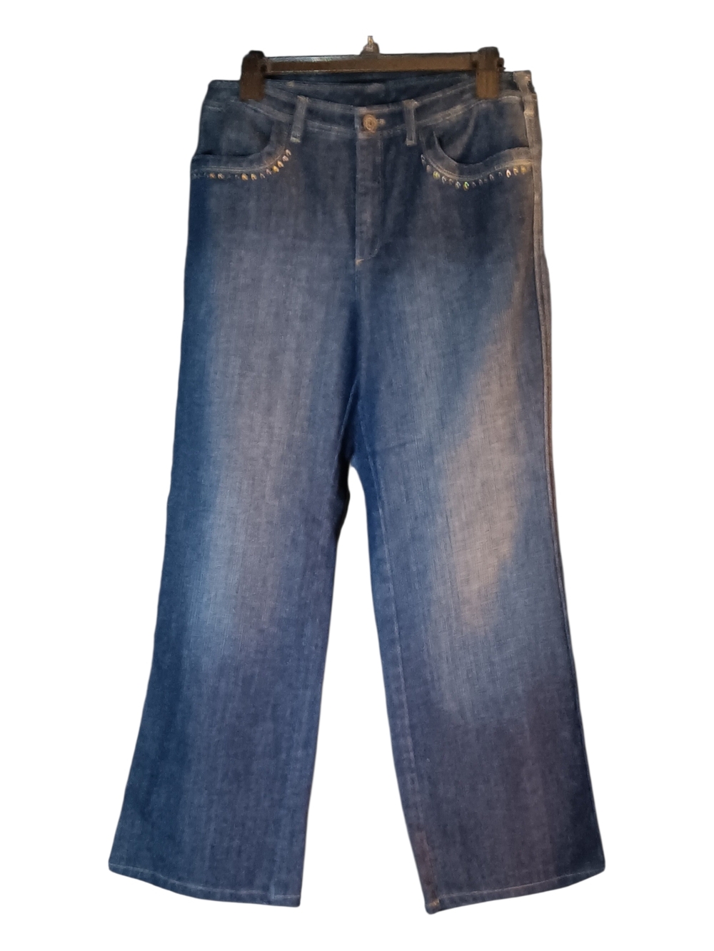 Talbots Medium Blue Wide-Leg Jeans with Stud Trim ♡